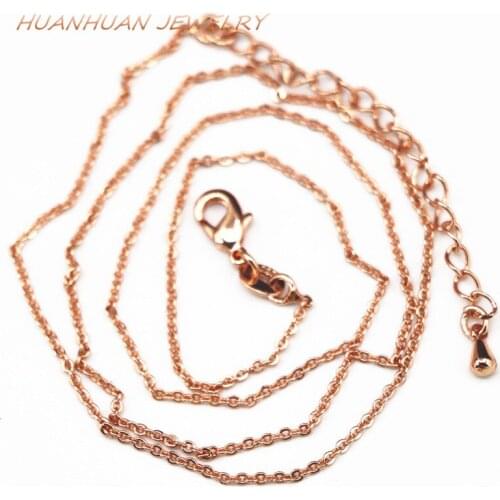 Hot Sale Copper Link For Women 1mm Rose Gold-Color Round Stainless Steel Chain Necklace Chains Chokers Diy Jewelry 20inch B3380