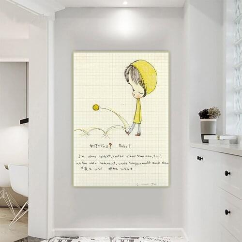Yoshitomo Nara《Baby I'm alone Tonight》Cartoon Japanese Canvas Oil Painting Aesthetic Artwork Picture Wall Decor Home Decoration