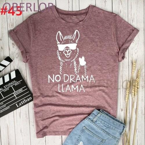 Kawaii Cute No Drama Llama Women Casual Print Loose T Shirt Multi Color Oversized Tops Tee 2021 Summer New Shirts