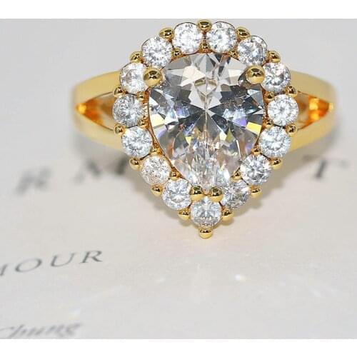 Rings For Women Delicate Princess Tears Water Drop 3A+ Zirconia Gold Color Wedding Engagement Gift Fashion Jewelry R626