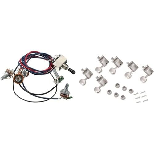 Lp Electric Guitar Pickups Wiring Harness Kit 2T2V 3 Way Switch with Guitar Oval Knob 6-In-Line String Tuning Pegs