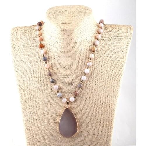 Moodpc Fashion Bohemian Tribal Jewelry Natural Stone Needle Chain Link Agatt Pendant Necklaces For Women Ethnic Necklace