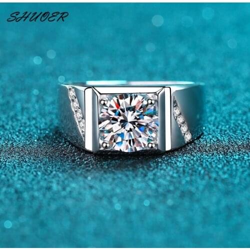 Men Classic 925 Sterling Silver Round Brilliant Cut Pass Diamond Tester 2 Carat D Color Moissanite Engagement Ring S925 Jewelry