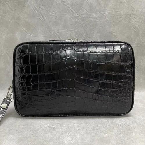 Authentic True Crocodile Belly Skin Zipper Closure Male Black Clutch Purse Genuine Exotic Alligator Leather Mens Wristlets Bag