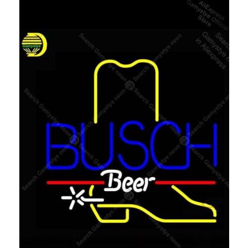 Neon Sign for Busch Cowboy Boot neon bulb Sign Beer Bar Pub Light Advertise Neon Windows Garage Wall Sign Polis Signage Shop