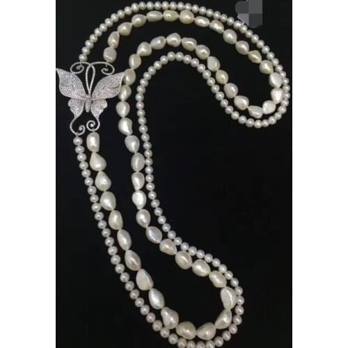 100% real cultured fresh water pearl necklace 80CM we accept order any lenth 925 sterling silver butterfly fine women jewelry