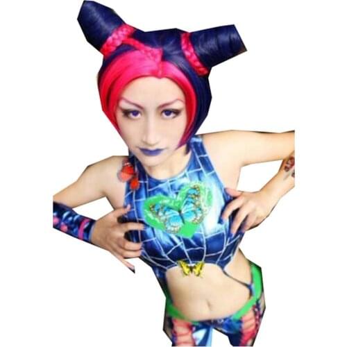 JoJos Bizarre Adventure Golden Wind Jolyne Cujoh Kujo Wigs JoJo no Kimyou na Bouken Buns Braids Hair Cosplay Wigs + Wig Cap