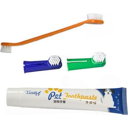 Pet Toothpaste Set For Dog Tooth Cleaning Oral Dental Care Deodorizing Tools Oral Hygiene Flexible Design Soft Bristles