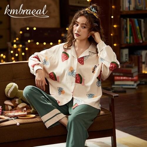 Pajamas for Women Sleepwear Cartoon Cotton Long Sleeved Trouser Autumn Spring Loungewear Home Clothing Homewear Plus Size 2xl