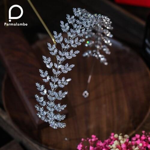 Cubic Zirconia Crystal Headband Bridal Tiara Retro CZ Soft Leaf Headband Wedding Hair Accessories Bridal Headdress Party Crown