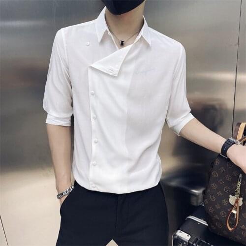 Fashion Designer Shirts Men Summer Short Sleeve Streetwear Shirts Slim Fit Social Casual Shirt Nightclub Button Up Male Clothing
