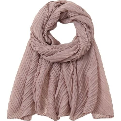 2021 Fashion Women Cotton Viscose Scarf Plain Candy Color Wrinkle Shawls and Wraps Female Pashmina Foulard Muslim Hijab 180*70Cm