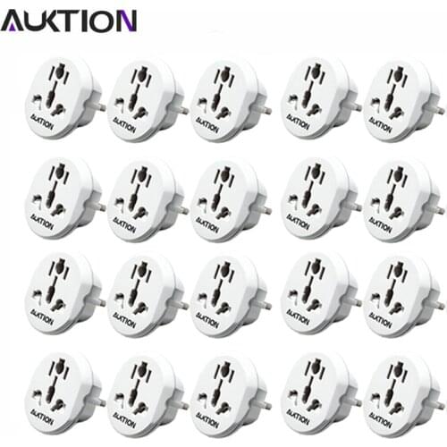 AUKTION 20Pcs/Lot Universal EU Adapter Converter 2 Round Pin Socket AU US UK CN To EU Wall Socket AC 16A 250V Travel Adapters