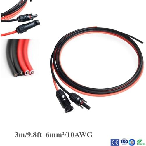 Xinpuguang 1 Pair 3m/9.8ft 6mm2/10AWG Black + Red Solar Panel Extension Cable Wire with pv Female and Male Connector