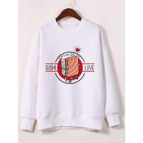 Sweatshirt Sushi Love Couple Print Women Sweatshirts With Hood Punk Plus Size WomenS Hoody Kpop Warm O-Neck Hoodies Female