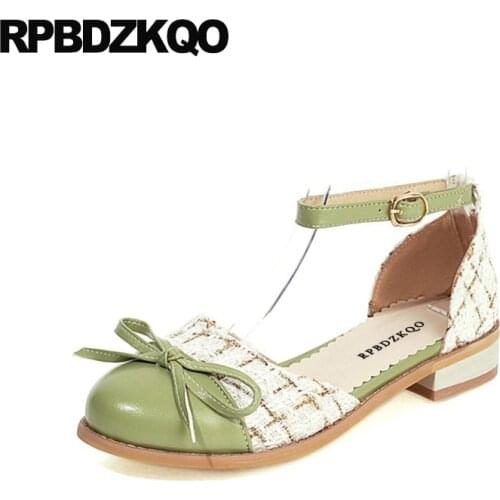 Sandals Green Plaid Flats Fashion Knot Cheap Shoes China Bridesmaid Bow School Gingham 10 Size 11 Ankle Strap Women Large Beige