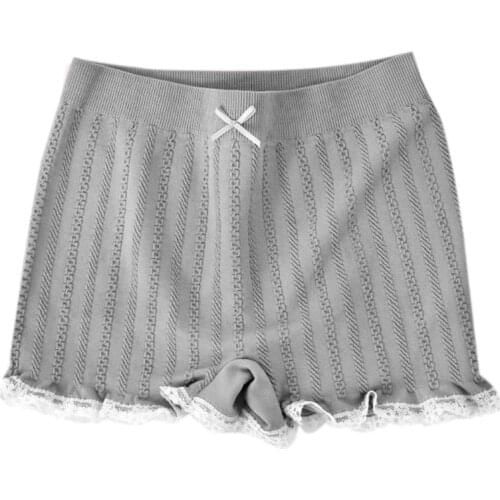 Women Elastic Tight Shorts Lace Stripe Under Skirt Safety Pants Boyshort Bowknot F42F