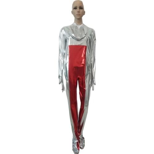Womens red with silver Shiny Metallic colors Cosplay jumpsuit spandex Catsuit for men kids