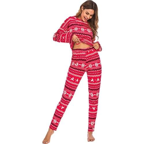 Womens Sleep Top, Christmas Shorts Suit, Round Collar Snowflake Elk Print Loose Elastic Home Clothes