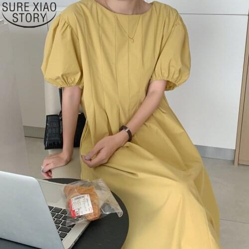 Korean Summer Dress 2021 New Bubble Sleeves Long Dress Design Niche Pleated High Waist Dresses Women Vestido Feminino 14900