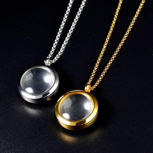 1pcs 25mm 24k gold plated stainless steel blank photo pendant crystal photo locket pendant