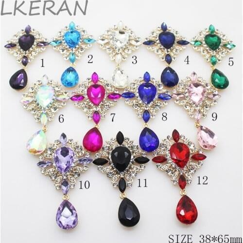 1Pcs 38*65mm Shiny Gold Metal Rhinestone Buttons Crystal Pendants Buttons Brooch Hair Bow DIY Wedding Jewelry Craft decoration