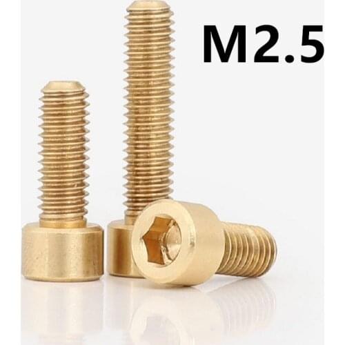 100PCS M2.5x4/5/6/8/10/12/16mm GB70.1 DIN912 Pure Brass Hexagon Socket Screws Bolt