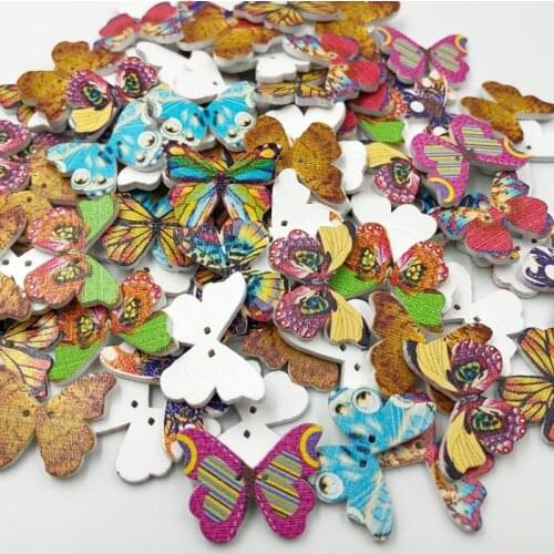 50pcs Mix Wood Buttons Butterfly Craft Scrapbook Sewing Appliques WB175