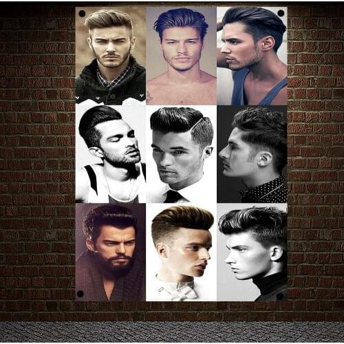 The Classic Pompadour Haircut with Beard Posters Wall Sticker, Tapestry Flag Banner Hair Salon Barber Shop Home Decoration A1
