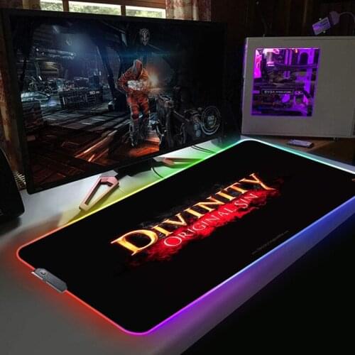 LED Mouse Pad Divinity Original Sin 2 RGB Gamer Mouse Mat Laptop Pc Gaming Accessories Keyboard Mat Play Mat with Backlight Rug