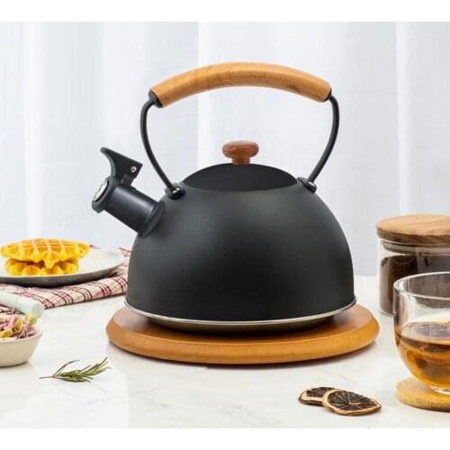 Matte Black Stainless Steel Whistle Kettle Teapot Wooden Handle Heat Resistance Gas Stove Induction Cooker Water Kettle Tea Pot