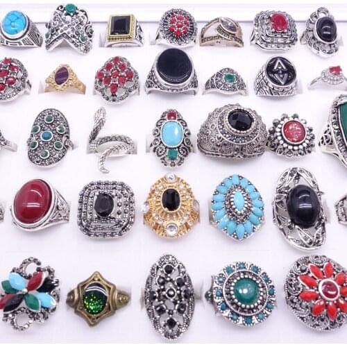 MIXMAX 50pcs/Box Mix Styles ring Womens Fashion Jewelry Rhinestone beautiful Party Rings Gifts with a display box