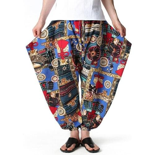 Mens Cotton Baggy Hippie Harem Pants Hipser 3D Ethnic Style Print Joggers Pants Men Harajuku Streetwear Casual Pantalon Homme