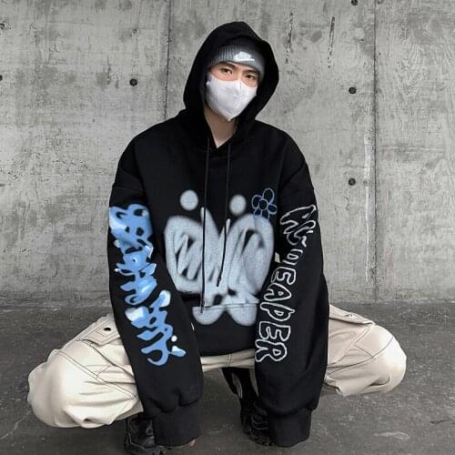Hip Hop Streetwear Harajuku Mens Autumn Butterfly Hooded Sweater