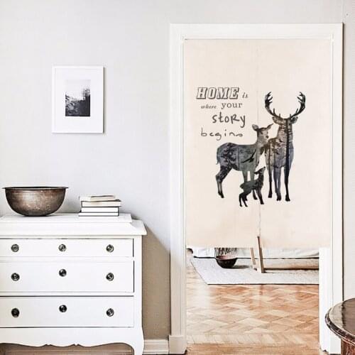 New Linen NOREN Japanese Style Door Curtain Simple Style Deer 85x120cm/85x90cm