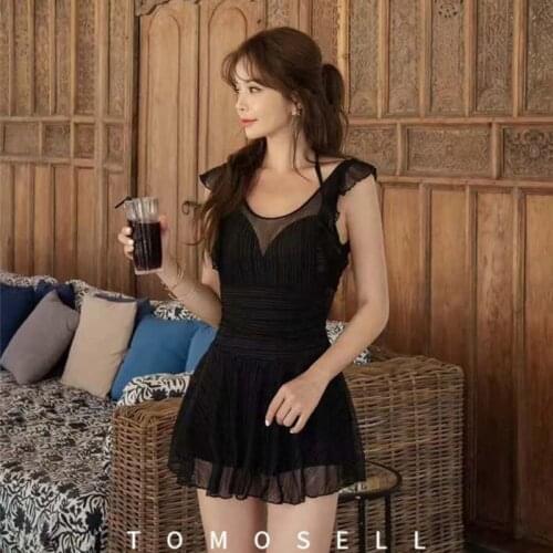 2021 New One-Piece Swimsuit Womens Thin Swimsuit Covering Belly, Small Chest, Steel Support Gathered Boxer Conservative Hot Spr