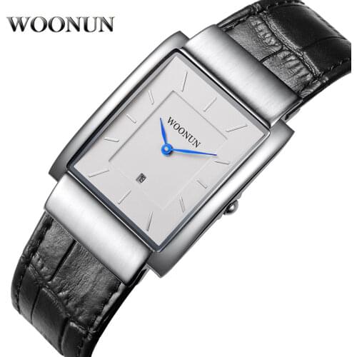 New 2020 Simple Men Watch WOONUN Top Luxury Brand Leather Strap Japan Quartz Rectangle Watches Men Super Slim Watches For Men