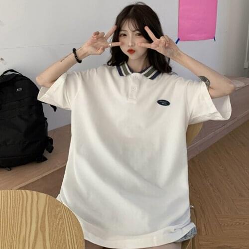 Preppy Style Campus Wear Short-Sleeved Polo T-Shirt Female Youth Young Japanese Kawaii Clothes Oversized Gothic Top Tee Clothes