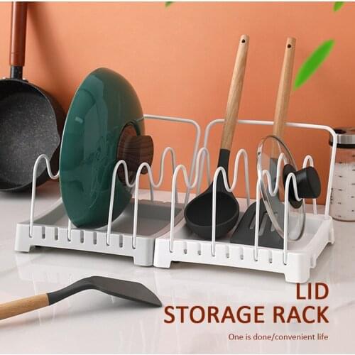 Pots Storage Rack Holder Adjustable Cookware Storage Rack With Towel Bar Stainless Steel Bracket Pot Lids Rack Kitchen Rack
