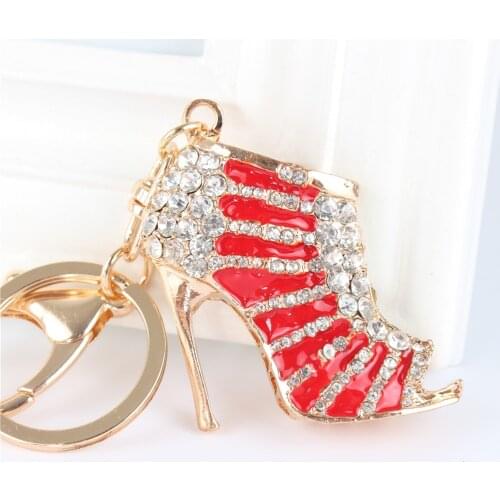 Red High Heels Shoe Pendant Charm Rhinestone Crystal Purse Bag Keyring Key Chain Accessories Wedding Party Lover Gift