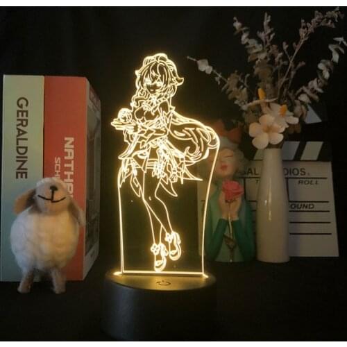 Portable Blank Acrylic Night Light LED Anime Fans Room Decor 3D Desk Lamp Lava Base Nightlight Color Changing Genshin Impact