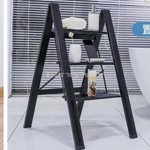Family Multifunctional Folding Ladder Thickened Aluminum Alloy Herringbone Ladder Flower Rack Three Step Stairs Portable