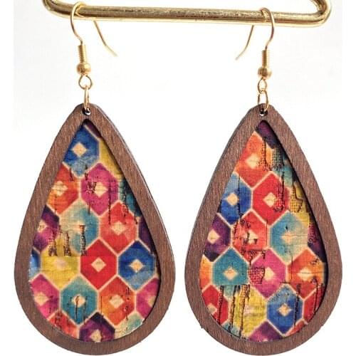 Rainbow Color Statement Wood Leather Earring Jewelry Retro Bohemian Diy Handmade Drop Unique Fashion Party Holiday Gift Earrings