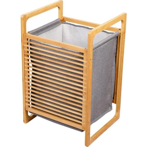 New Bamboo Rack Dirty Clothes Basket Bathroom with Lid Dirty Clothes Storage Fabric Storage Basket Creative Home Storage