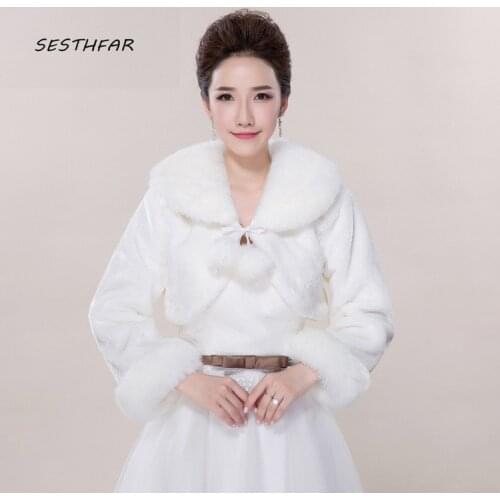 Bridal Jacket New Sexy Neck Ladies White Wedding Jackets Lace Appliques Long Sleeve Boleros PJ011