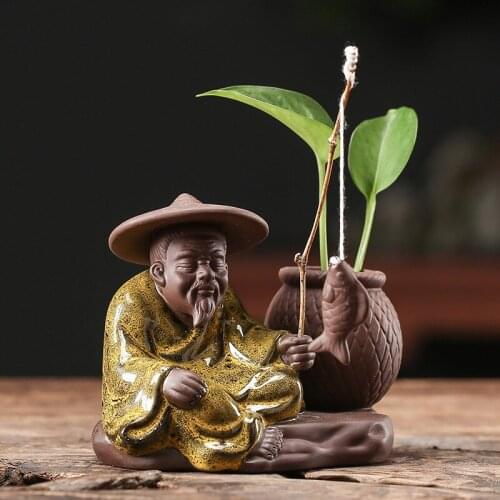 Creative Old Man Fishing Purple Sand Tea Pet Tea Set Decoration