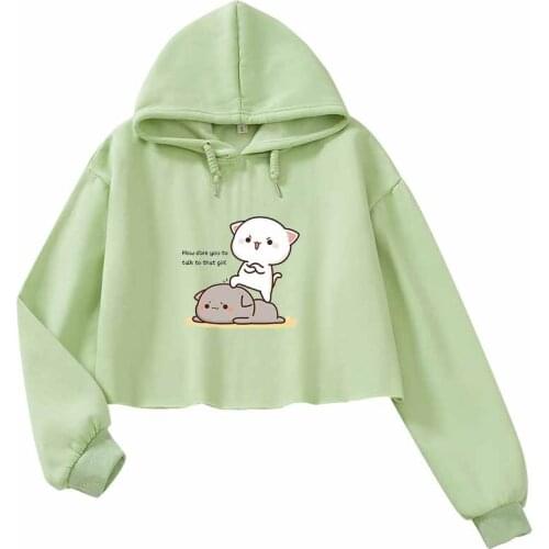Green Crop Top Pullover Sweatshirt Cute Butterfly Print Harajuku Aesthetic Hip Hop Clothes for Girls Casual Tops for Women Work