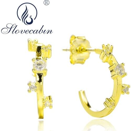 Slovecabin Pave 925 Sterling Silver Crystals Hoop Earrings For Women Piercing Earrings With Clear CZ Fine Femme Jewelry Making