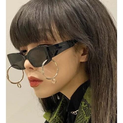 Vazrobe Steampunk Sunglasses Women with Chain Black Sun Glasses for Female Narrow Rectangle Small Face Vintage Retro Shades