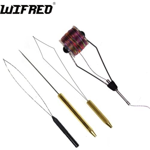 Wifreo Fly Tying Tool Bobbin Threader with Half Hitch Brass Handle Thread Threading Brass Bodkin Fly Fishing Bobbins Holder